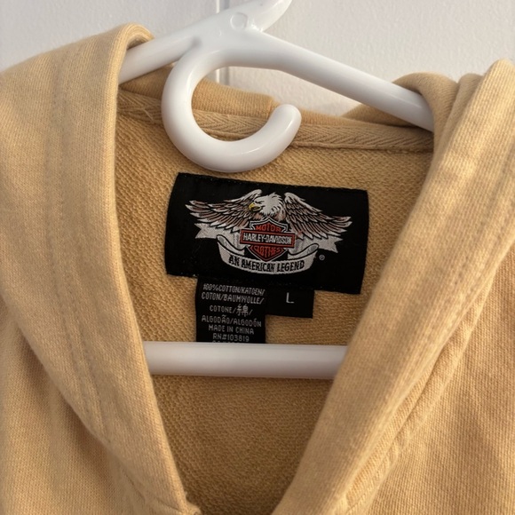 Harley-Davidson Sleeveless Zip Hoodie Vest Yellow Mustard Size Large Y2K Biker - Picture 3 of 7